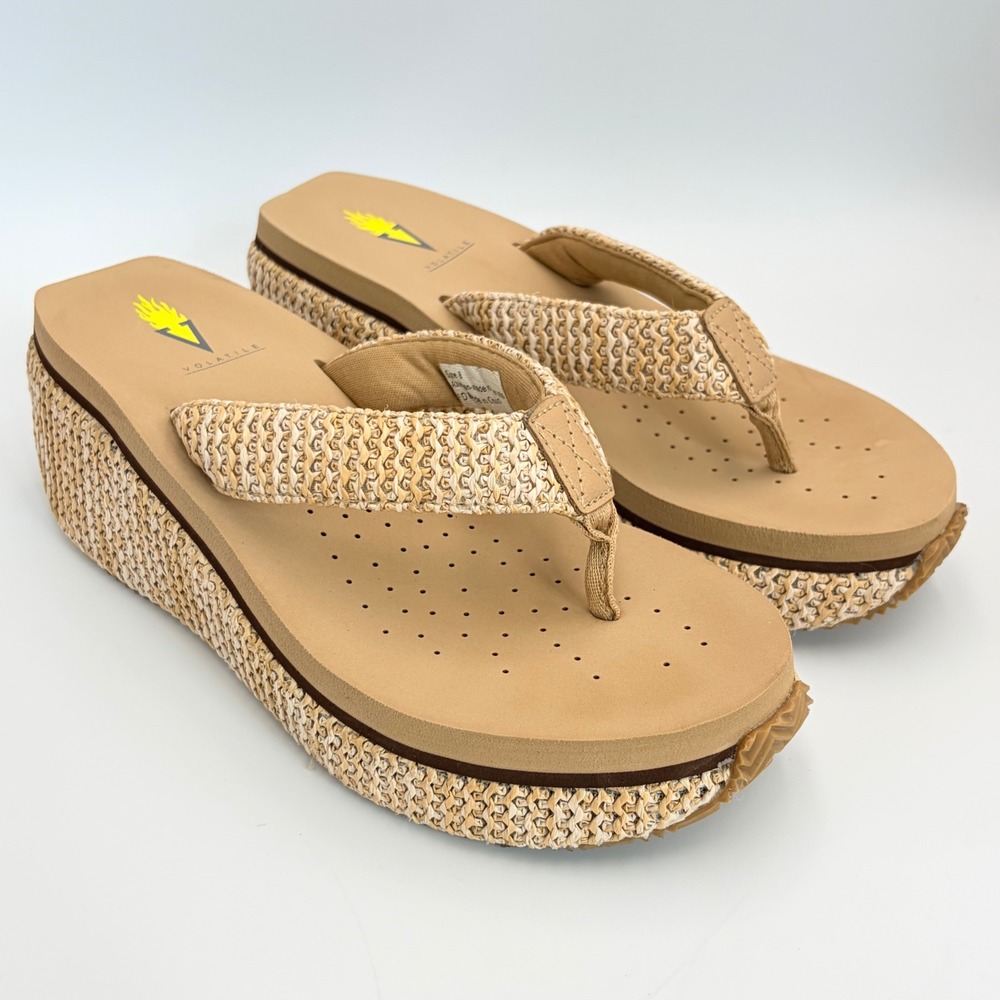 Volatile Neville Wedge Sandals Woven Raffia Platform Flip Flop Sz 8 Boho Summer - Picture 5 of 14